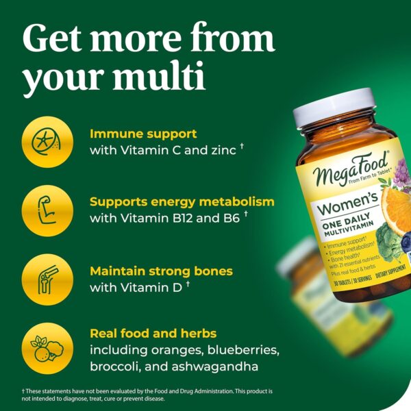 MegaFood Womens Multivitamin One Daily - Multivitamin for Women - Vitamin C, Vitamin D, Iron & B Vitamins - Bone, Energy Metabolism & Immune Support - Vegetarian, GlutenFree - 60 Tablets, 60 Servings - Image 5