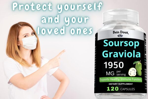 1950mg Soursop Graviola Capsules (Guanábana) Organic Leaves Powder Rich in Potent Anti-Oxidants - 120 Capsules 40 Servings - Image 5