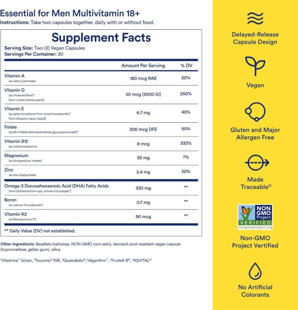 Ritual Multivitamin for Men 18+ with Zinc, Vitamin A and D3 for Immune Function Support*, Omega-3 DHA, B12, K2, Gluten Free, Non-GMO, Vegan, Mint Essenced, 30 Day Supply - Image 3