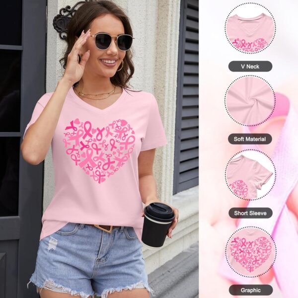 Breast Cancer Shirt Women Pink Ribbon Shirts Breast Cancer Awareness Tee Cancer Survivor V Neck Tshirts - Image 4