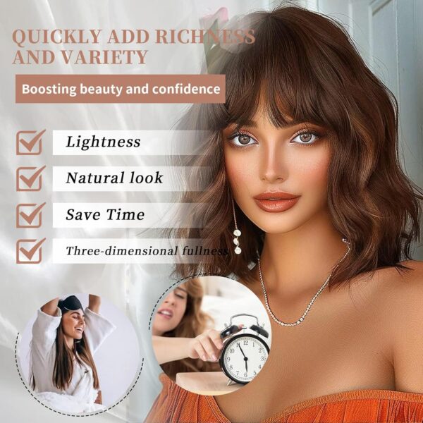 Lativ Brown Highlight Wigs for Women Short Wavy Curly Bob Wig with Bangs Shoulder Length 14 Inches Synthetic Hair for Daily Party Use - Image 4