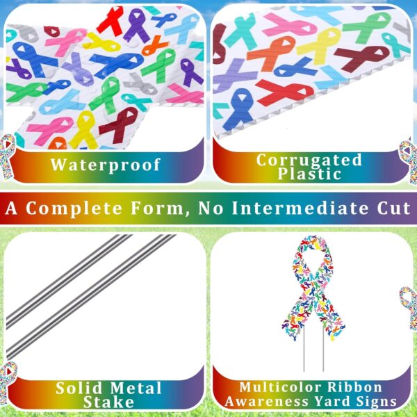 6 Pcs Ribbon Awareness Yard Signs with Metal Stakes 14" Ribbon Health Awareness Lawn Stakes Waterproof Patio Sign for Outdoor Garden Church(Multi Colored Ribbon) - Image 3