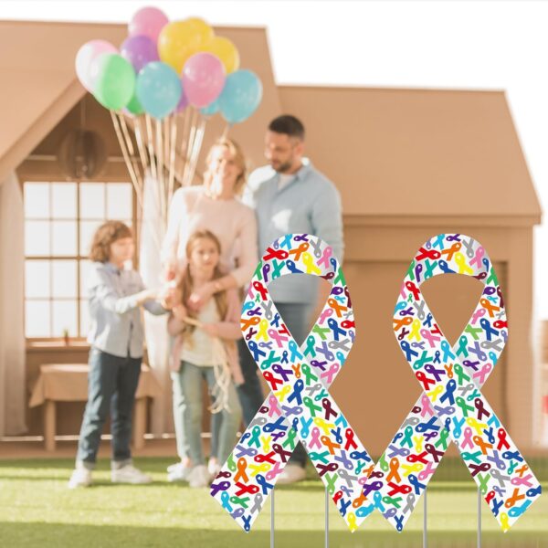 6 Pcs Ribbon Awareness Yard Signs with Metal Stakes 14" Ribbon Health Awareness Lawn Stakes Waterproof Patio Sign for Outdoor Garden Church(Multi Colored Ribbon) - Image 4