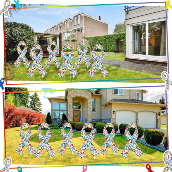 6 Pcs Ribbon Awareness Yard Signs with Metal Stakes 14" Ribbon Health Awareness Lawn Stakes Waterproof Patio Sign for Outdoor Garden Church(Multi Colored Ribbon) - Image 5