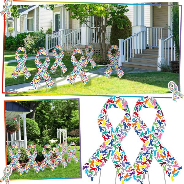 6 Pcs Ribbon Awareness Yard Signs with Metal Stakes 14" Ribbon Health Awareness Lawn Stakes Waterproof Patio Sign for Outdoor Garden Church(Multi Colored Ribbon) - Image 6