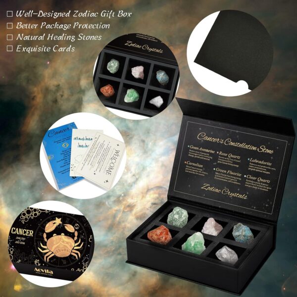 Cancer Crystals Gift Set, Zodiac Signs Healing Crystals Birthstones with Horoscope Box Set Cancer Astrology Crystals Healing Stones Gifts - Image 6