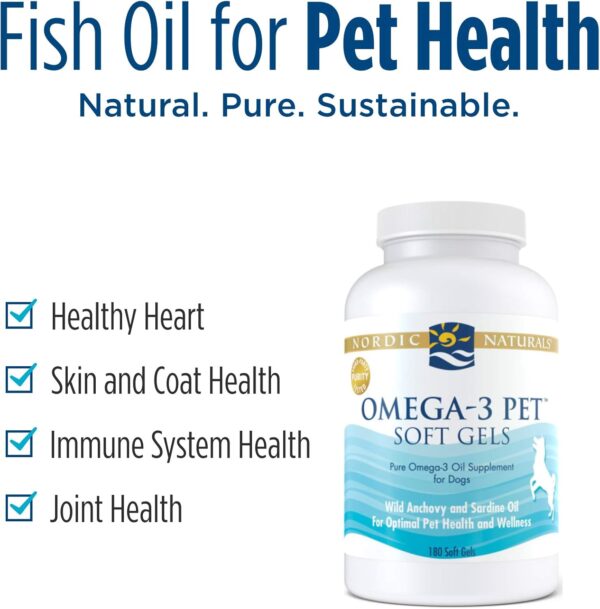 Nordic Naturals Omega-3 Pet, Unflavored - 180 Soft Gels - 330 mg Omega-3 Per Soft Gel - Fish Oil for Dogs with EPA & DHA - Promotes Heart, Skin, Coat, & Immune Health - Image 3