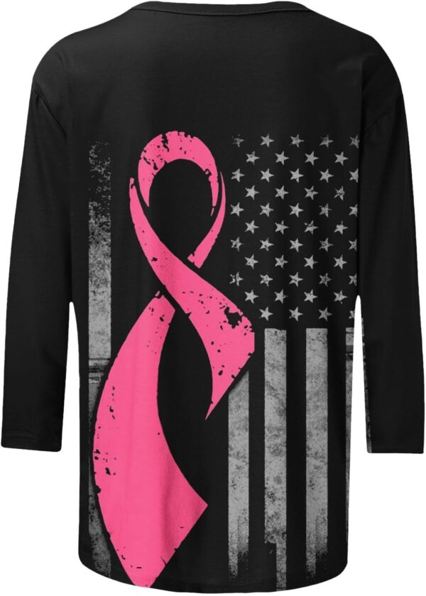 3/4 Sleeve Breast Cancer Awareness Tops for Women, Pink Ribbon Print Shirt, Cancer Warrior Tackle Lightweight Blouses - Image 4