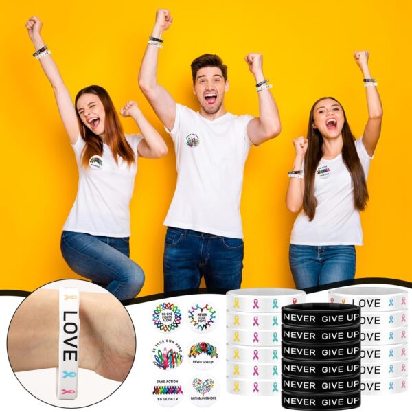 72 Pcs Cancer Awareness Accessories Include 36 All Cancer Ribbon Silicone Bracelet Wristband and 36 Button Badges Pins, Cancer Awareness Bracelets for Gift Hat Backpack Decoration - Image 5