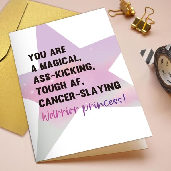 Qiliji Funny Cancer Card for Her - Encouragement & Get Well Soon Card for Women, Slaying Warrior Princess Cancer Gift - Image 4