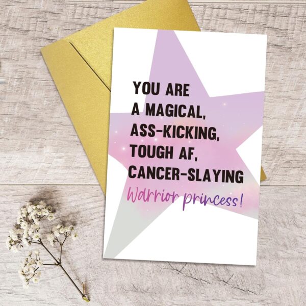 Qiliji Funny Cancer Card for Her - Encouragement & Get Well Soon Card for Women, Slaying Warrior Princess Cancer Gift - Image 5