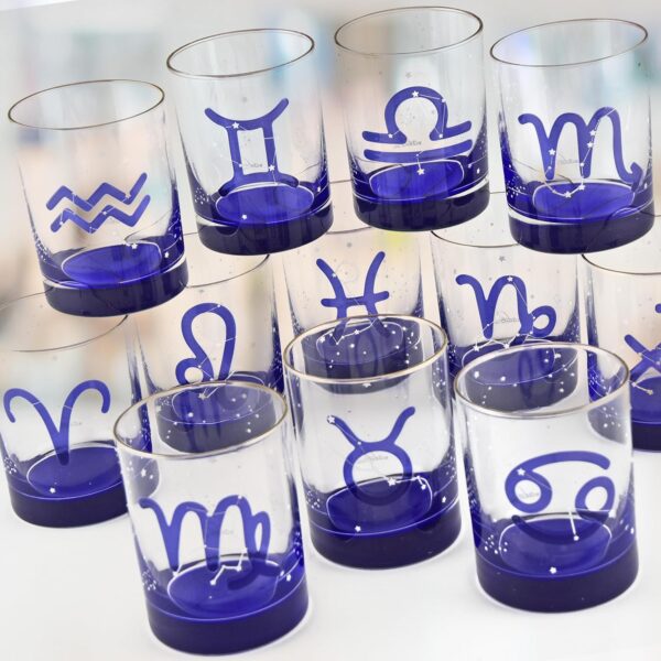 Culver 22k Gold Rim Cancer Astrological Zodiac Sign Blue Bottom DOF Double Old Fashioned Glass, 13.5-Ounce (Single Glass) (Cancer) - Image 3