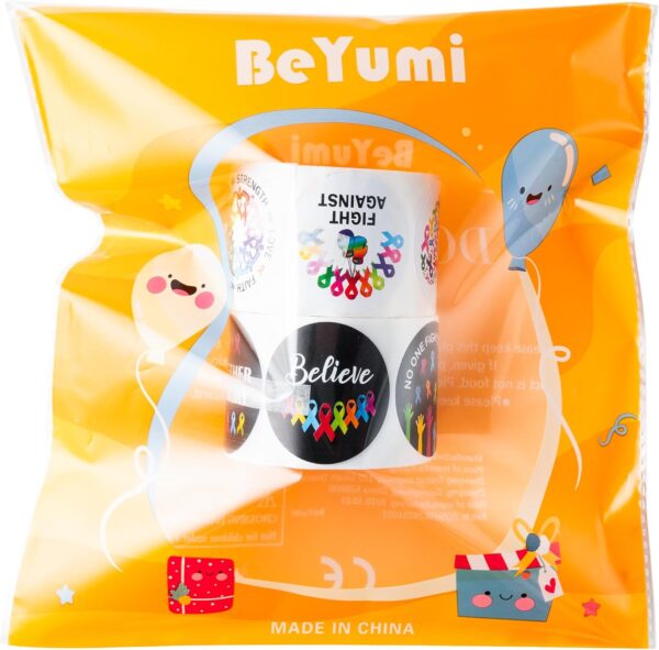 BeYumi Cancer Awareness Roll Stickers - 1000Pcs in 2 Rolls, Waterproof Vinyl Colorful Ribbon Round Decals for Laptop, Bottle, Notebook, Luggage - Gift for Oncology Nurse, Women Decor - Image 6