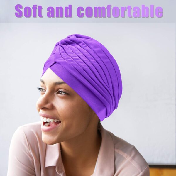 Geyoga 10 Pcs Stretchy Turban Cap Chemo Head Wraps Cancer Headwear Bennie Twisted India's Hat for Women - Image 7