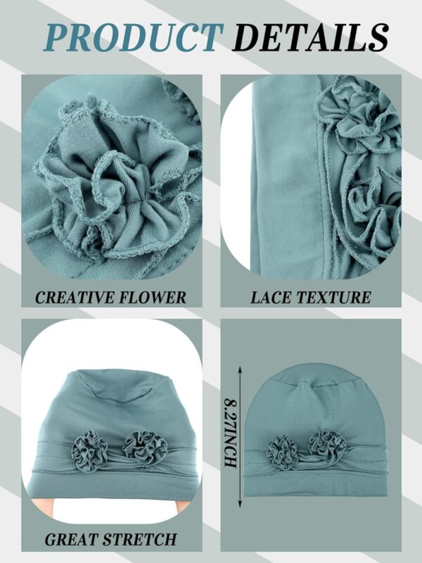 6 Pieces Chemo Turbans for Women Chemo Headwear Flower Cap Soft Cancer Hats Beanies Head Covering for Winter Gift - Image 3