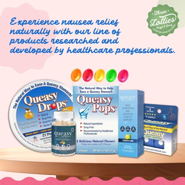 Three Lollies Queasy Drops Plus - Lozenges with Pectin & Honey to Soothe a Dry Mouth - Alleviate Nausea & Motion Sickness - Natural - 21 ct - Image 7