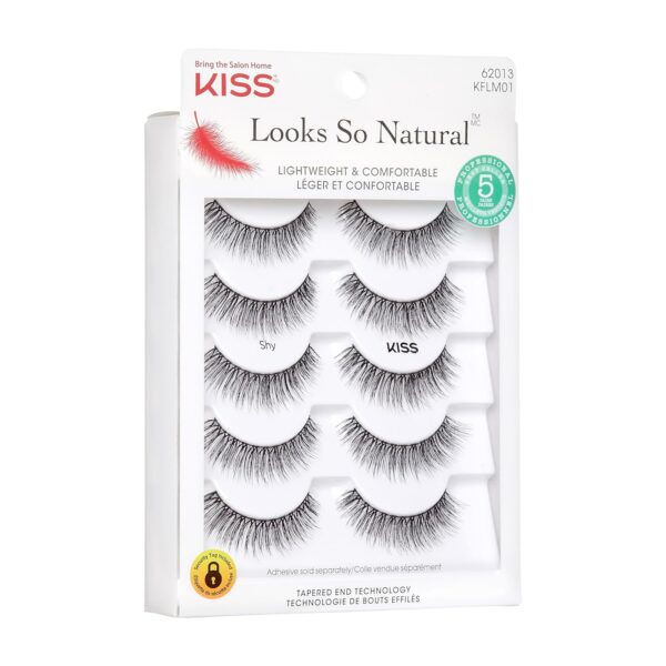 KISS Looks So Natural False Eyelashes Multipack, Lightweight & Comfortable, Tapered End Technology, Reusable, Cruelty-Free, Contact Lens Friendly, Style 'Shy', 5 Pairs Fake Eyelashes - Image 4