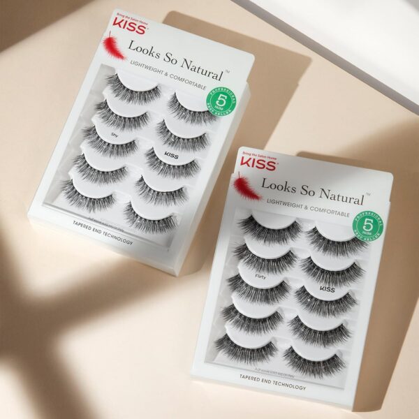 KISS Looks So Natural False Eyelashes Multipack, Lightweight & Comfortable, Tapered End Technology, Reusable, Cruelty-Free, Contact Lens Friendly, Style 'Shy', 5 Pairs Fake Eyelashes - Image 6