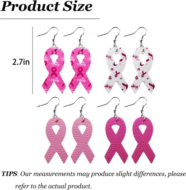 4Pairs Pink Ribbon Breast Cancer Awareness Earrings for Women - Breast Cancer Gifts - Image 6