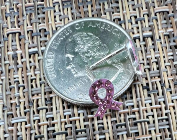 925 Sterling Silver Pink Crystals Breast Cancer Ribbon or Your Choice Colors Stud Earrings - Image 5