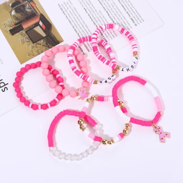 FAERLIIRY Pink Ribbon Bracelets Breast Cancer Survivor Gifts for Woman Glitter Beaded Bracelet HOPE FIGHT Pink Bracelets Breast Cancer Survivor Support Jewelry Gifts - Image 7