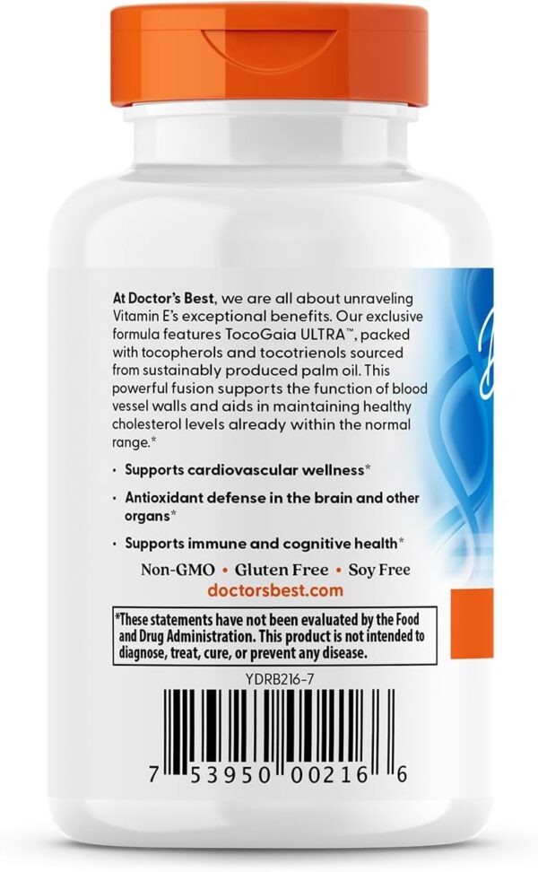 Doctor's Best Vitamin E Tocotrienols contains TocoGaia ULTRA™ bioenhanced full spectrum vitamin E complex, 60 Count - Image 4