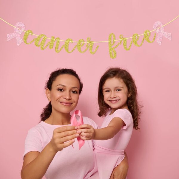 Cancer Free Glitter Banner, Cancer Survivor Decoration, Beat Cancer Party Garland, Cancer Ribbon Sign - Image 6