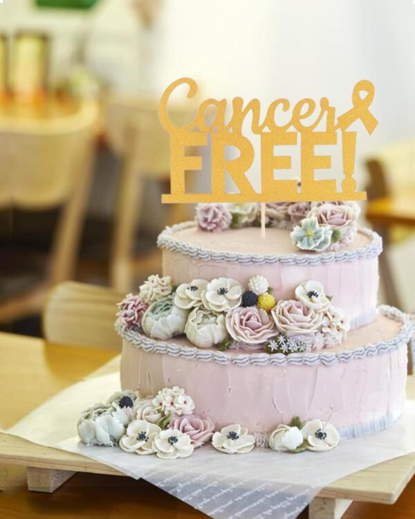 Cancer Free Cake Topper - Golden Glitter Cancer Survivor Cake Topper， Celebration Cancer Survivor Party Cake Decoration Supplies - Image 3