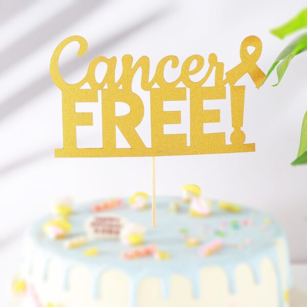 Cancer Free Cake Topper - Golden Glitter Cancer Survivor Cake Topper， Celebration Cancer Survivor Party Cake Decoration Supplies - Image 4