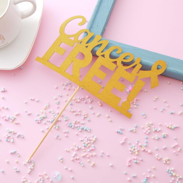 Cancer Free Cake Topper - Golden Glitter Cancer Survivor Cake Topper， Celebration Cancer Survivor Party Cake Decoration Supplies - Image 5