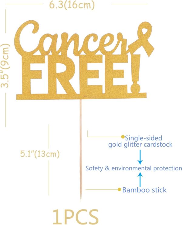 Cancer Free Cake Topper - Golden Glitter Cancer Survivor Cake Topper， Celebration Cancer Survivor Party Cake Decoration Supplies - Image 6