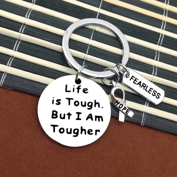 Vadaka Cancer Awareness Keychain Cancer Survivor Gift Cancers Fighter Gift Life is Tough But I am Tougher Keychain Cancers Awareness Inspirational Present Recovery Jewelry for Her Him - Image 3