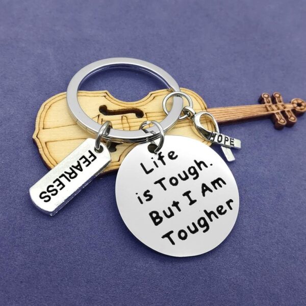 Vadaka Cancer Awareness Keychain Cancer Survivor Gift Cancers Fighter Gift Life is Tough But I am Tougher Keychain Cancers Awareness Inspirational Present Recovery Jewelry for Her Him - Image 4