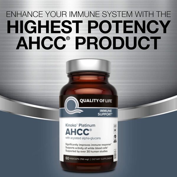 Quality of Life 2 Pack AHCC Kinoko Platinum 750 mg– Premium Immune Support Supplement 60 Count Bottles - Image 4
