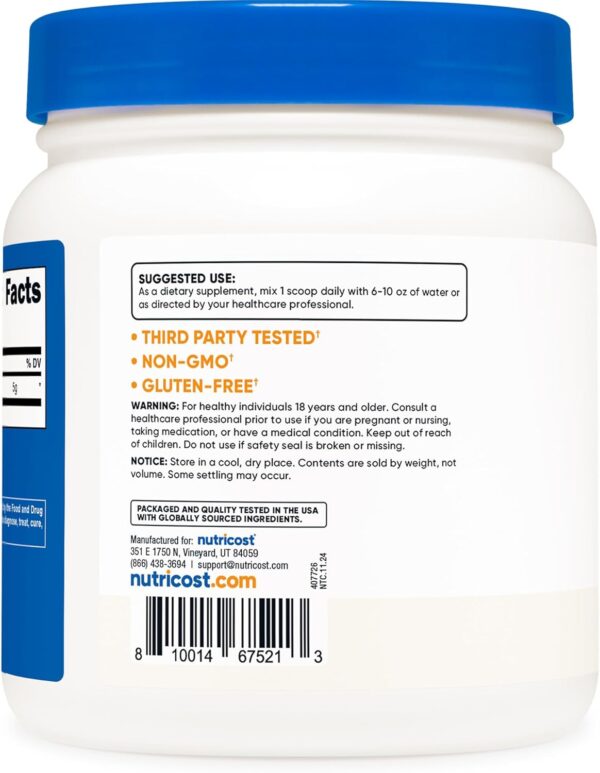 Nutricost L-Glutamine Powder (500 Grams) Unflavored - Gluten Free & Non-GMO, 100 Servings - Image 4