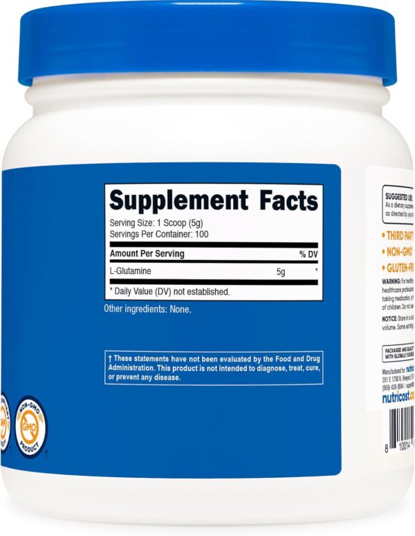 Nutricost L-Glutamine Powder (500 Grams) Unflavored - Gluten Free & Non-GMO, 100 Servings - Image 5