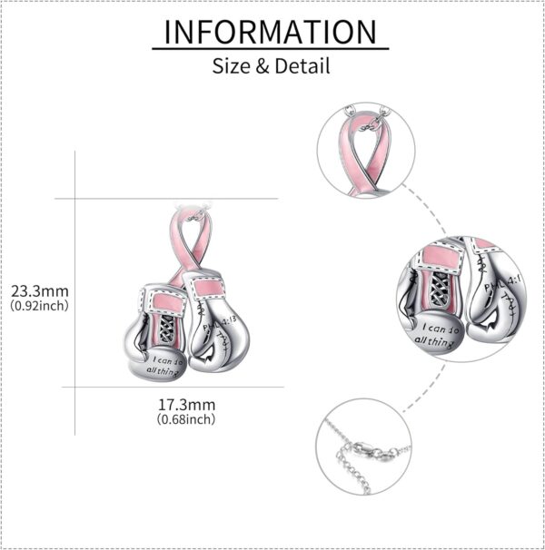 925 Sterling Silver Boxing Gloves Breast Cancer/Suicide Awareness/Bring Them Home/Wave/Moon Phase/Basketball/Airplane Pendant Necklace Awareness Jewelry for Women Sister Mom Grandmother - Image 3