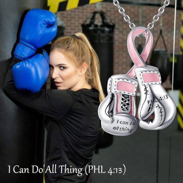 925 Sterling Silver Boxing Gloves Breast Cancer/Suicide Awareness/Bring Them Home/Wave/Moon Phase/Basketball/Airplane Pendant Necklace Awareness Jewelry for Women Sister Mom Grandmother - Image 4