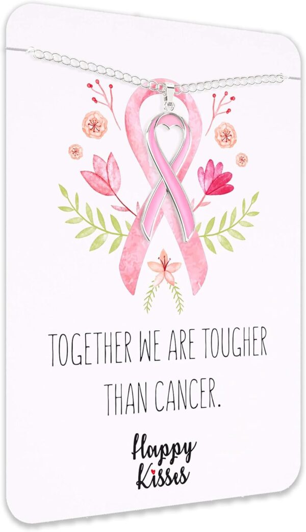 Happy Kisses Cancer Awareness Necklace - Ribbon Pendant, “Together We are Tougher Than Cancer” - Gift for Women - Image 4