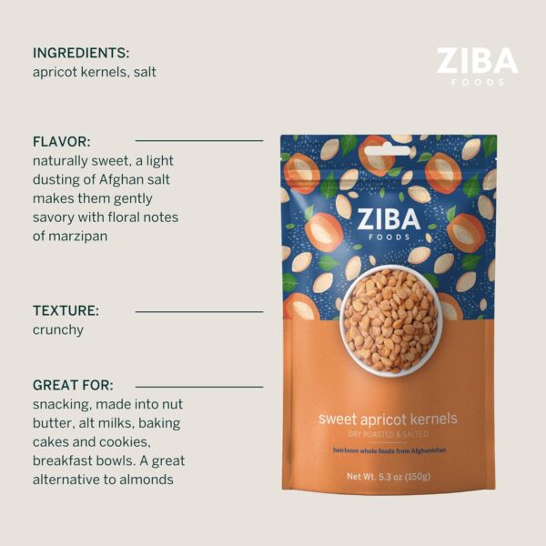 Ziba Foods Sweet Apricot Kernels | 5.3 oz | Non-GMO & Vegan Dried Apricot Seeds Whole 30 Friendly & Keto, Paleo, Dry Roasted Superseed | Wild Grown Apricot Kernel High In Protein and Omega 3s - Image 4