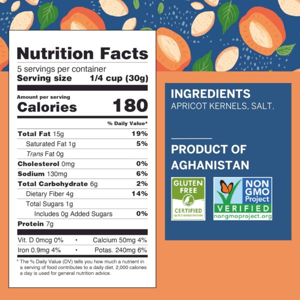 Ziba Foods Sweet Apricot Kernels | 5.3 oz | Non-GMO & Vegan Dried Apricot Seeds Whole 30 Friendly & Keto, Paleo, Dry Roasted Superseed | Wild Grown Apricot Kernel High In Protein and Omega 3s - Image 6