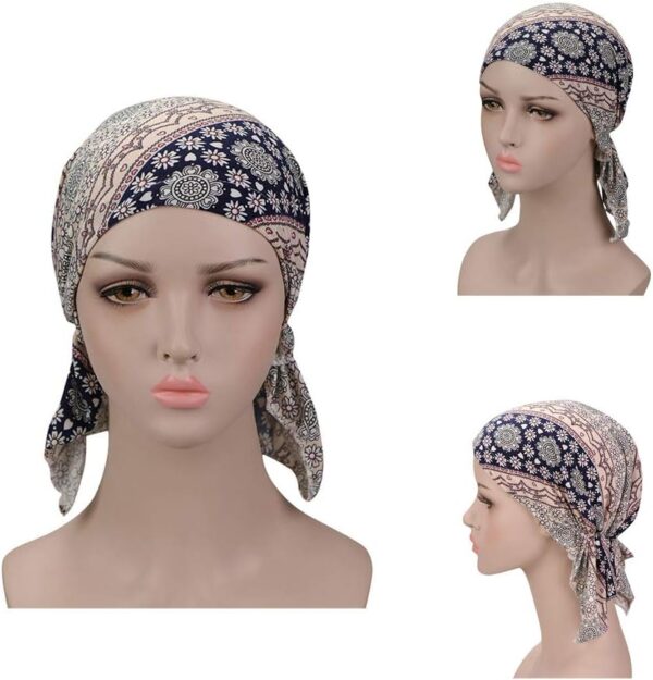 Pre Tied Chemo Head Scarf 3 Packed Beanie Skull Cover Cap for Women (Set6-Long Style) - Image 4