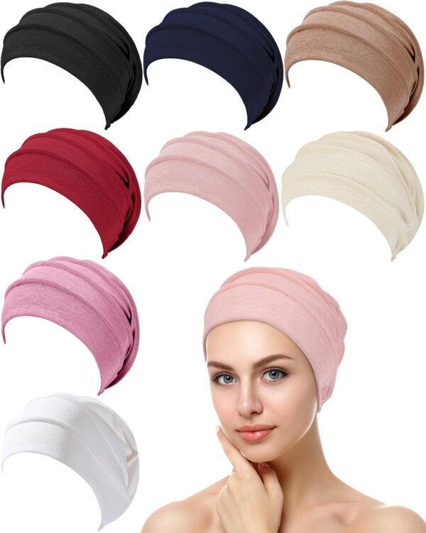Zhanmai 8 Pieces Cotton Cancer Hats Chemo Headwear for Women Soft Sleeping Beanies Cap Cancer Patients Stretchy Head Covering - Image 8