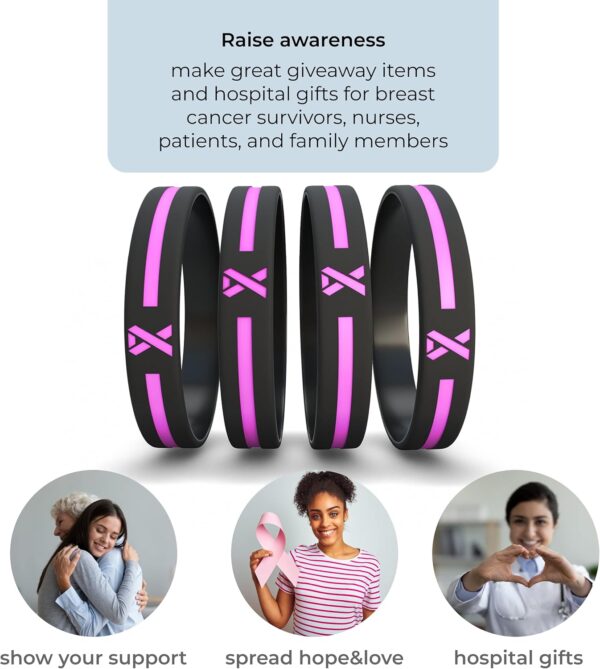 Inkstone Awareness Ribbon Silicone Bracelets (12-pack) - Wholesale Pack of 1 Dozen Unisex Wristbands for Men Women - Cancer Survivor Hospital Gifts Party Favors Giveaways Goodie Bag Items - Image 4