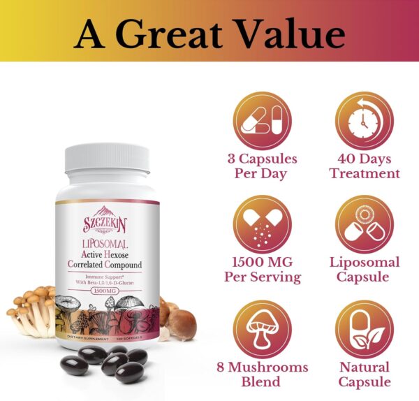 1500mg Liposomal Active Hexose Correlated Supplement,240 Soft Gels Beta-Glucans with Natural Mushroom Extract, Immune System, Liver Function, Maintain T-Cell & Killer Cell Activity - Image 7