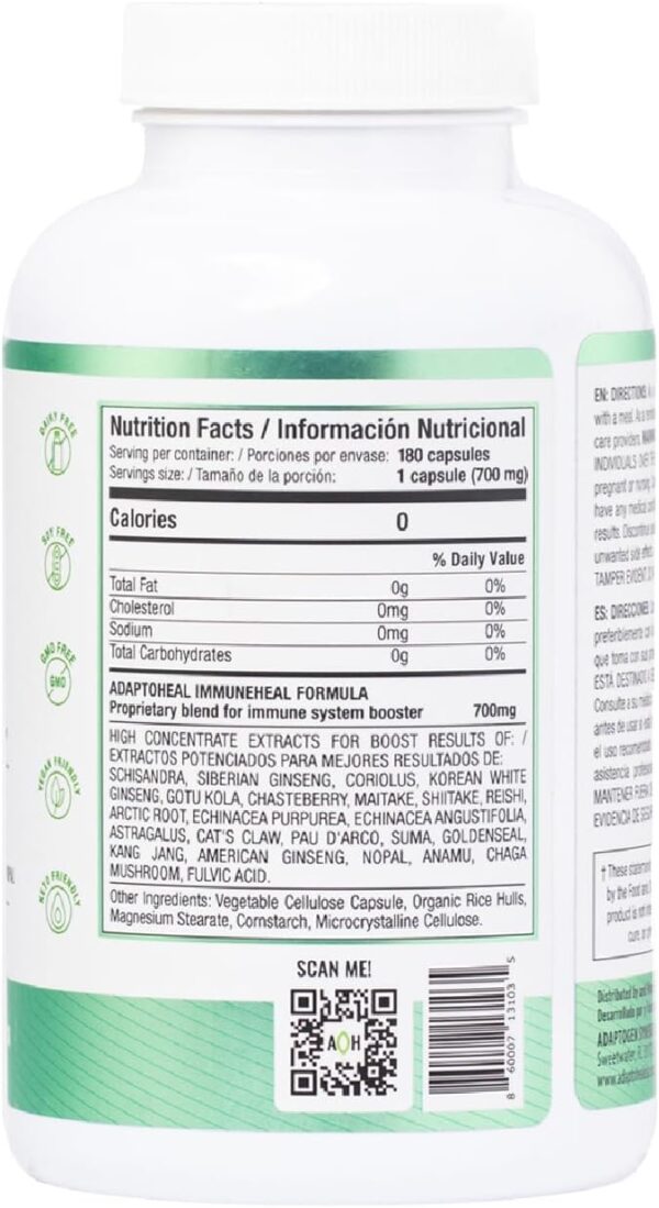 Immuneheal – Adaptogen, Immune System Booster Supplement with Schisandra Chinensis, Ginseng and Mushroom Extract (180 Capsules) - Image 8