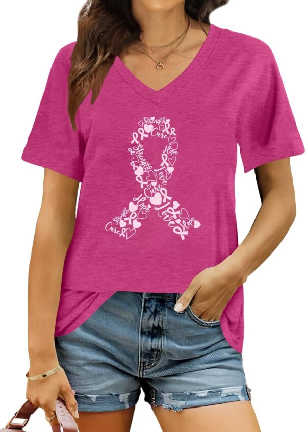 Breast Cancer Shirt Women Pink Ribbon Shirts Breast Cancer Awareness Tee Cancer Survivor V Neck Tshirts