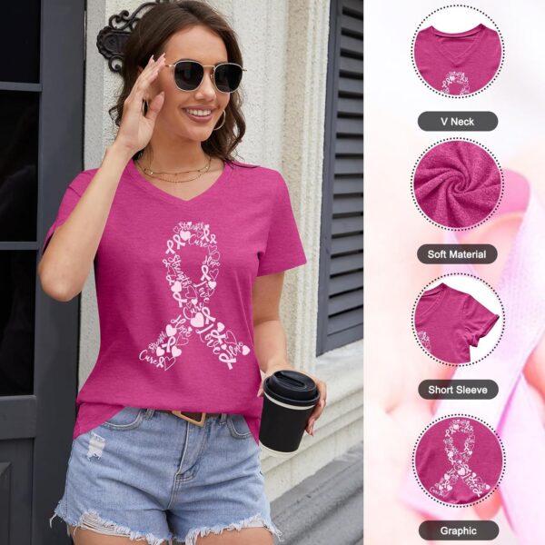 Breast Cancer Shirt Women Pink Ribbon Shirts Breast Cancer Awareness Tee Cancer Survivor V Neck Tshirts - Image 4