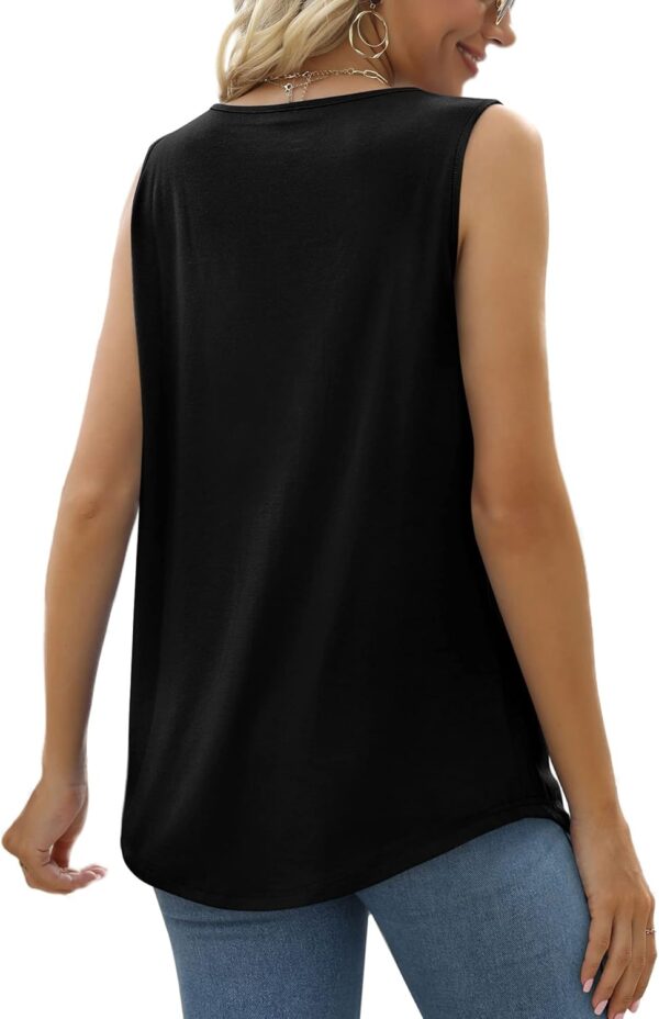 Saloogoe Summer Tank Tops for Women Loose Fit Pleated Square Neck Sleeveless Tops Curved Hem Flowy - Image 3