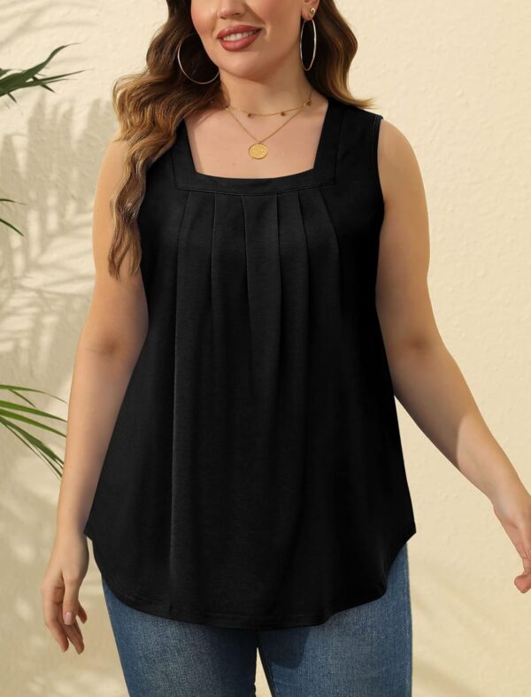 Saloogoe Summer Tank Tops for Women Loose Fit Pleated Square Neck Sleeveless Tops Curved Hem Flowy - Image 5